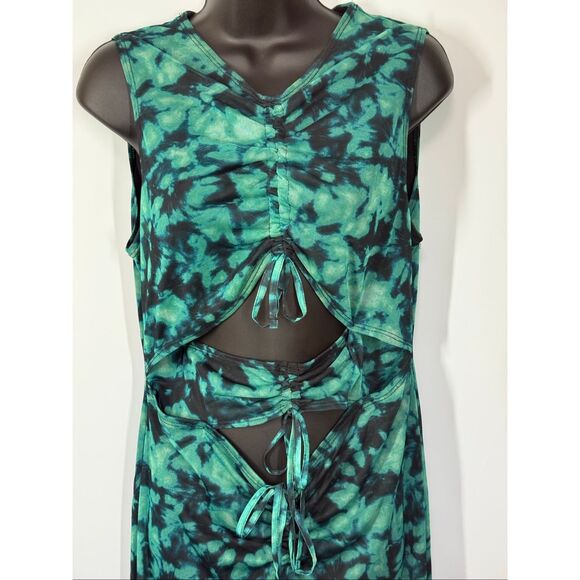 Topshop mesh ruched maxi dress in green tie dye size medium - Picture 4 of 11